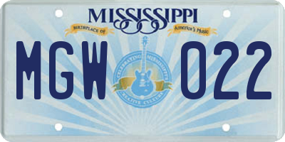 MS license plate MGW022