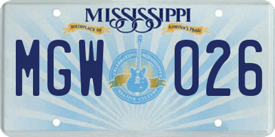 MS license plate MGW026