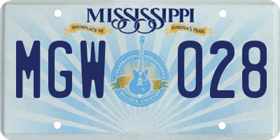 MS license plate MGW028