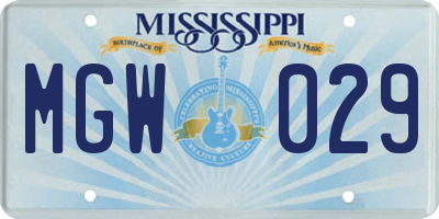 MS license plate MGW029