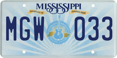 MS license plate MGW033