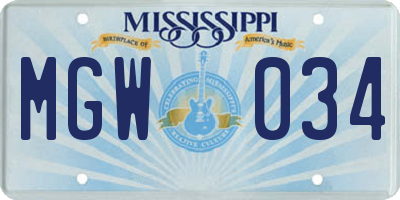 MS license plate MGW034