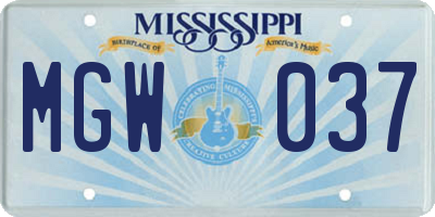 MS license plate MGW037