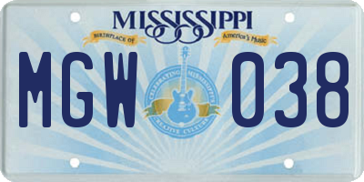 MS license plate MGW038
