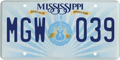 MS license plate MGW039
