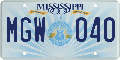 MS license plate MGW040