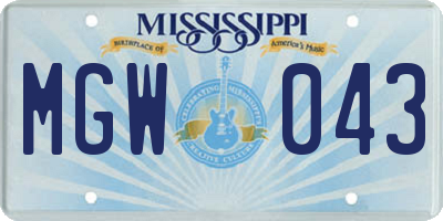 MS license plate MGW043