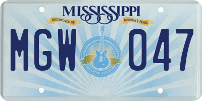 MS license plate MGW047