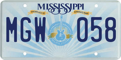 MS license plate MGW058