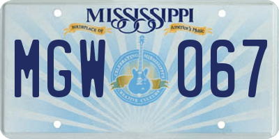 MS license plate MGW067