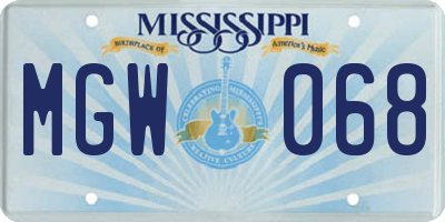 MS license plate MGW068