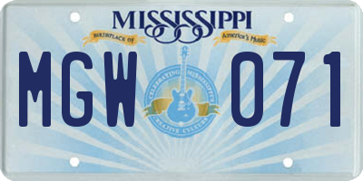 MS license plate MGW071