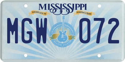 MS license plate MGW072