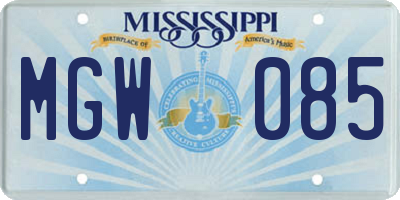 MS license plate MGW085