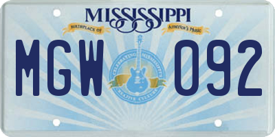 MS license plate MGW092