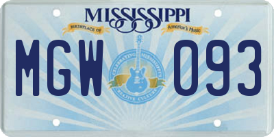 MS license plate MGW093