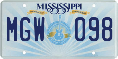 MS license plate MGW098