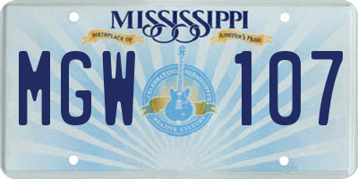 MS license plate MGW107