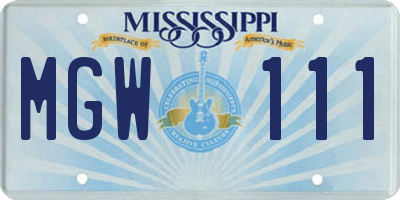 MS license plate MGW111