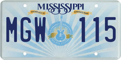 MS license plate MGW115