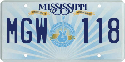 MS license plate MGW118