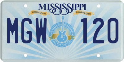 MS license plate MGW120