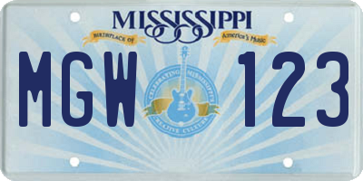 MS license plate MGW123