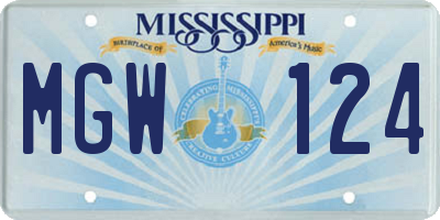 MS license plate MGW124