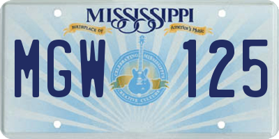 MS license plate MGW125
