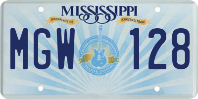 MS license plate MGW128