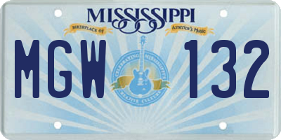 MS license plate MGW132