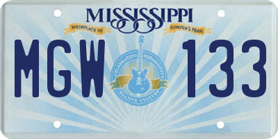 MS license plate MGW133