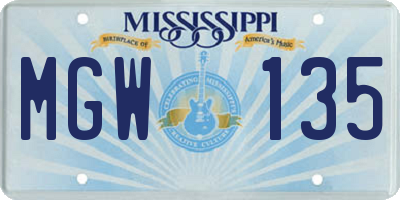 MS license plate MGW135