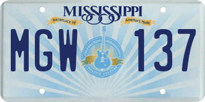 MS license plate MGW137