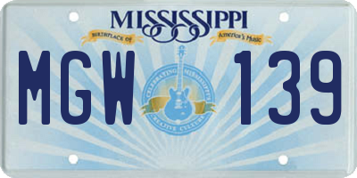 MS license plate MGW139