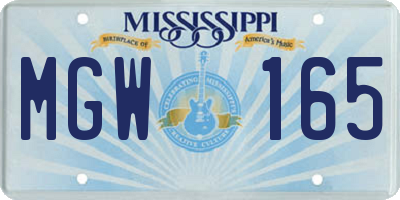 MS license plate MGW165