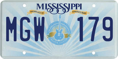 MS license plate MGW179