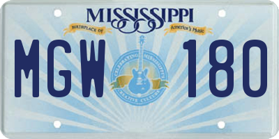 MS license plate MGW180
