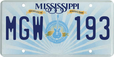 MS license plate MGW193