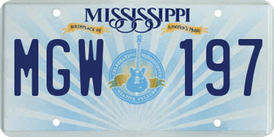 MS license plate MGW197