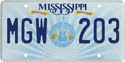 MS license plate MGW203