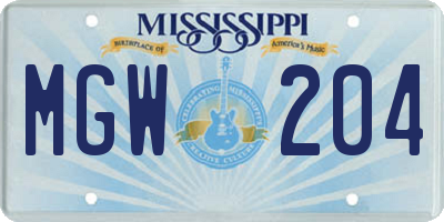 MS license plate MGW204