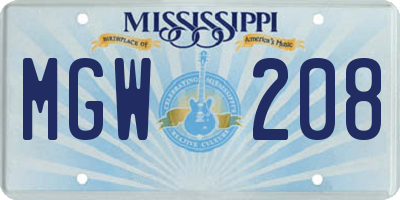 MS license plate MGW208