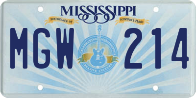 MS license plate MGW214