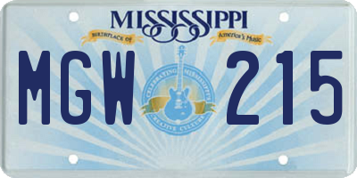 MS license plate MGW215