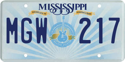 MS license plate MGW217