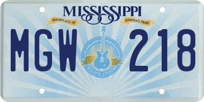 MS license plate MGW218