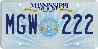 MS license plate MGW222