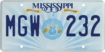 MS license plate MGW232