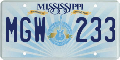 MS license plate MGW233